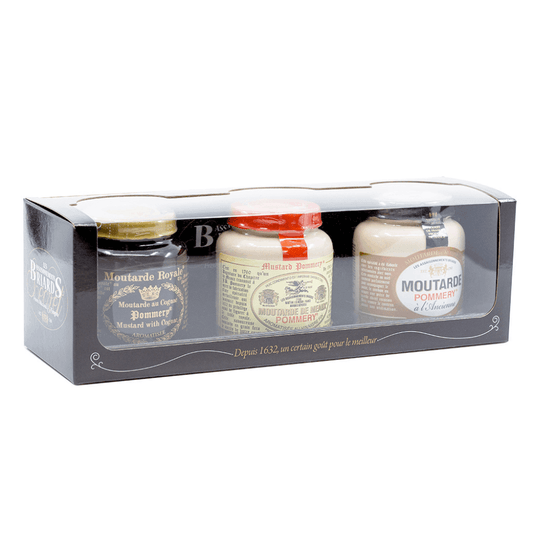 Trio of Pommery Wholegrain Mustard: Cognac, Honey and Meaux Gift Box 100g
