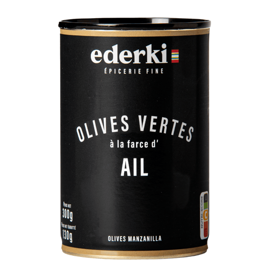 Ederki Green Olive Selection: Garlic, Lemon and Espelette Chilli Pepper