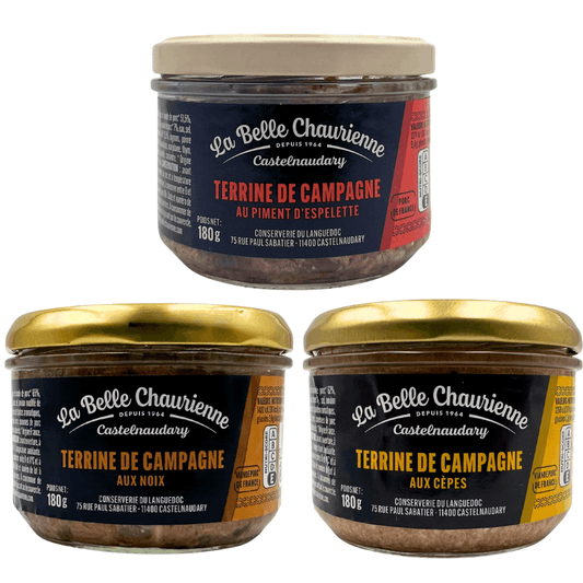 La Belle Chaurienne Farmhouse Terrine Trio: Ceps, Espelette Chilli Pepper and Walnut 180g x 3