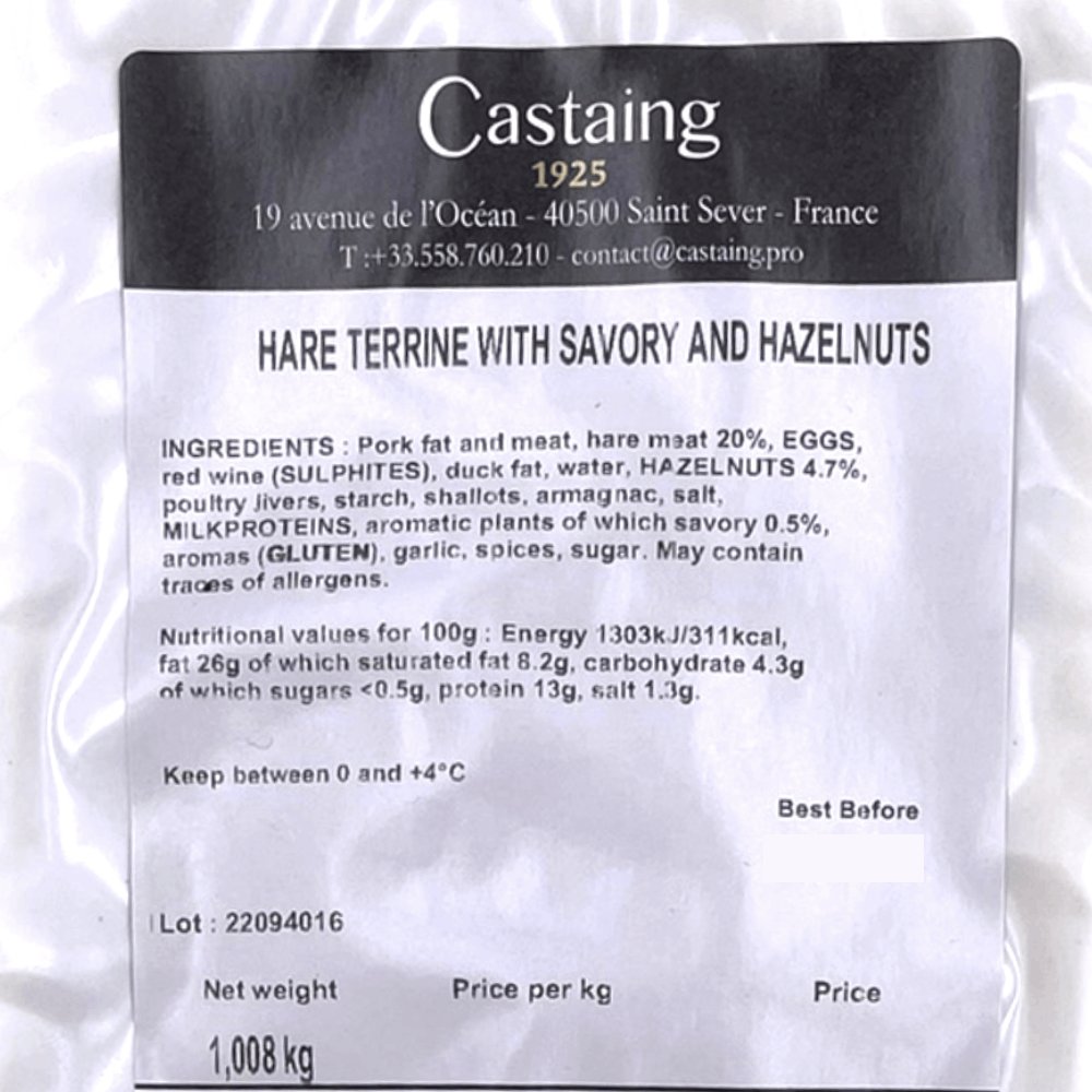 Castaing Hare and Hazelnut Terrine 1kg