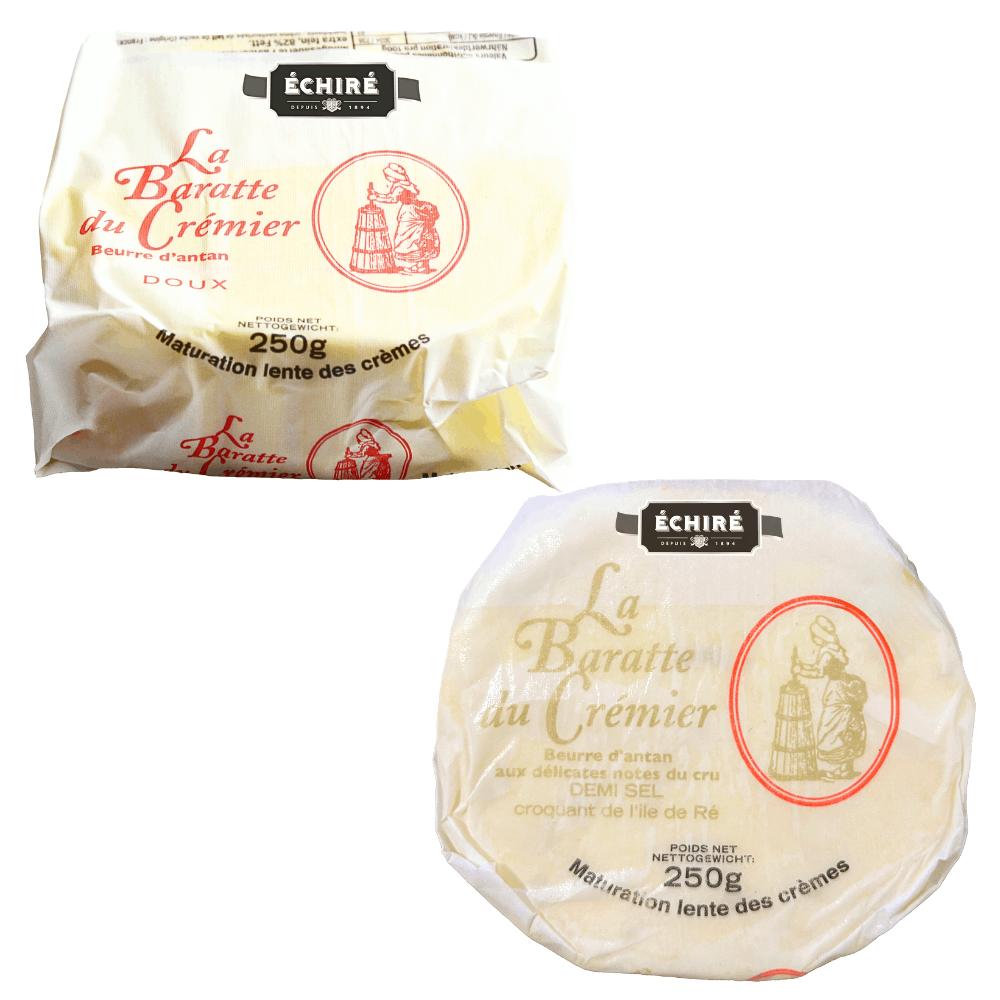 Echire Baratte Churned Butter Duo Unsalted 250g & With Sea Salt Crystals 250g